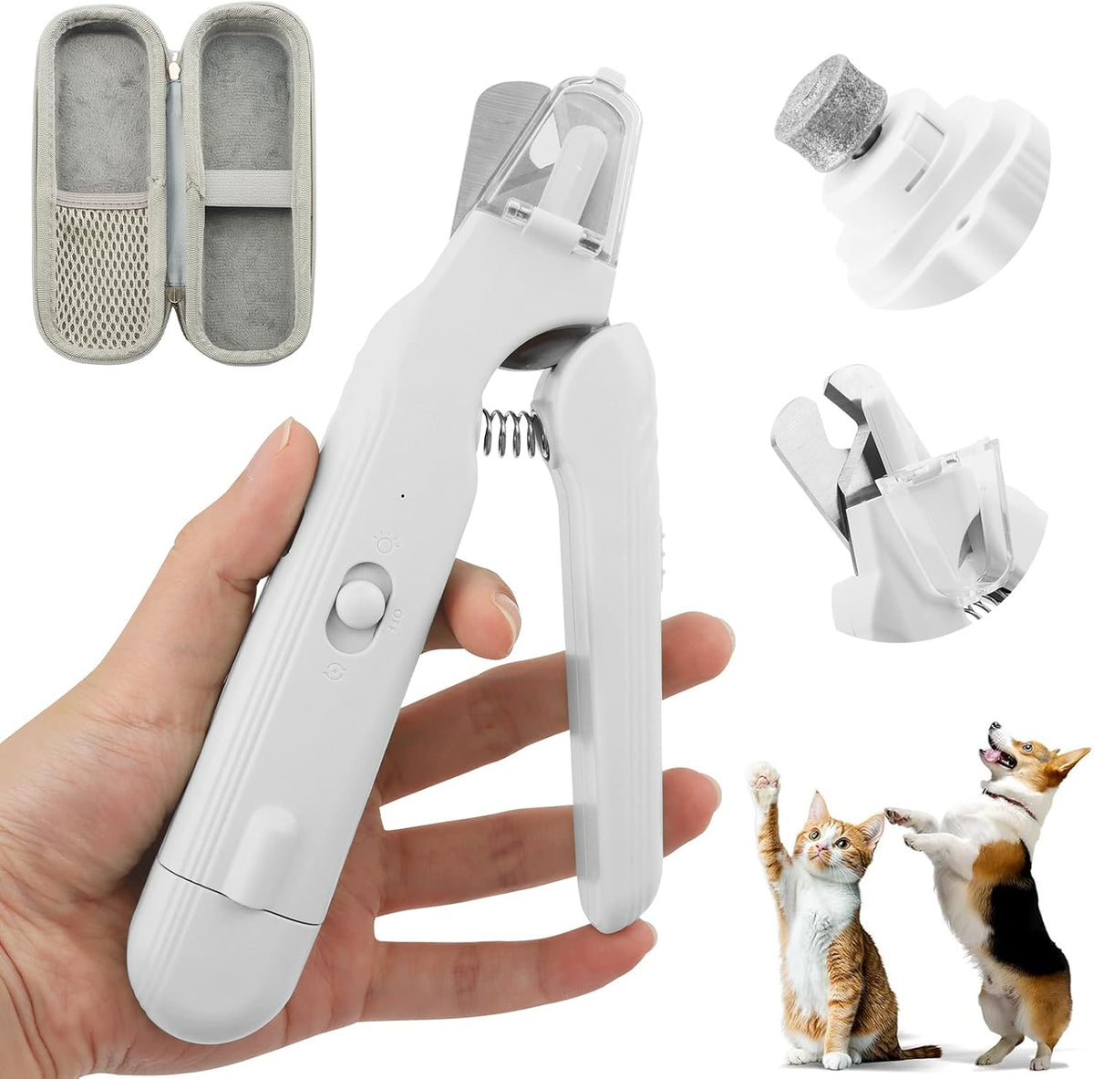 2-In-1 Dog Nail Grinder & Dog Nail Clippers Trimmers, Dogs Trimmer with LED Light + Splash Guard + Storage Case, Pet Claw Clippers for Dogs Cats, USB Rechargeable (White)
