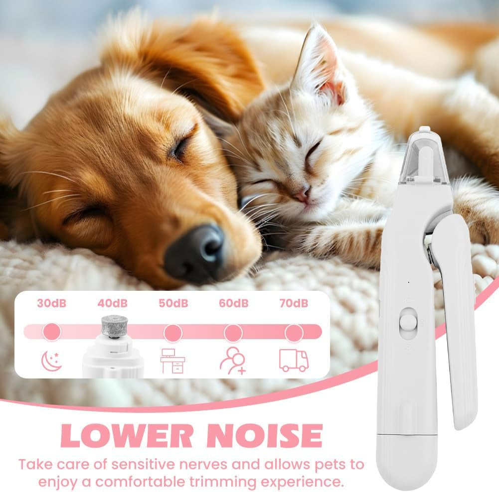 2-In-1 Dog Nail Grinder & Dog Nail Clippers Trimmers, Dogs Trimmer with LED Light + Splash Guard + Storage Case, Pet Claw Clippers for Dogs Cats, USB Rechargeable (White)